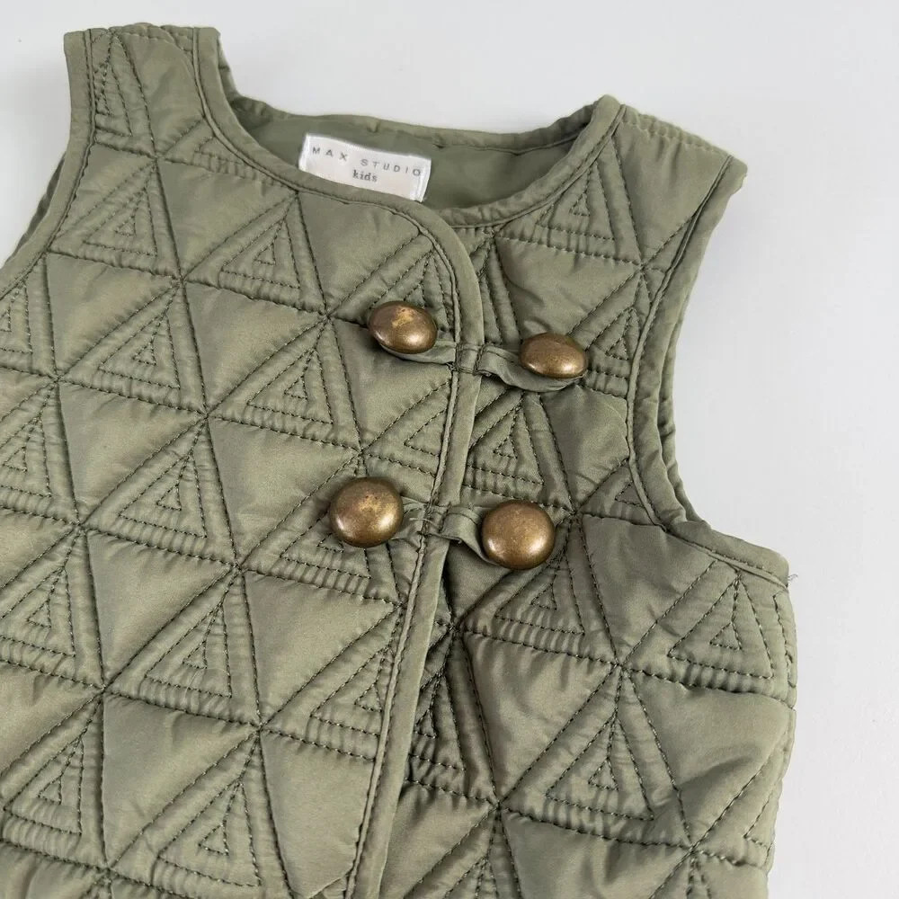 Max Studio Kids Green Geometric Quilted Vest Girls Size 18 Months